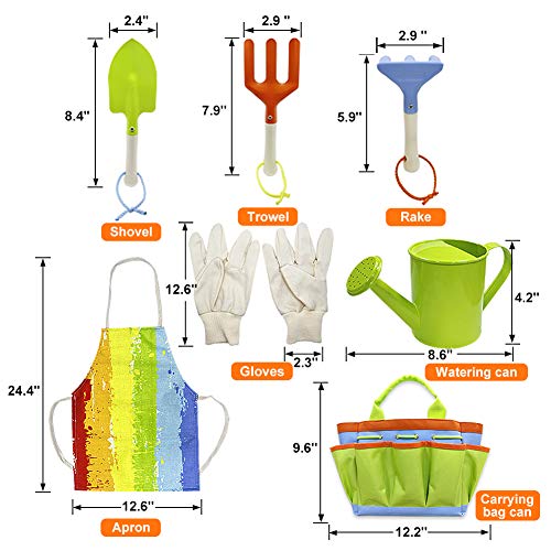 QINGFANGLI Kids Gardening Tool Set, 7pcs Garden Tools for Kids, Shovels, Watering Can, Gloves, Outdoor Beach Toys for Boys and Girls
