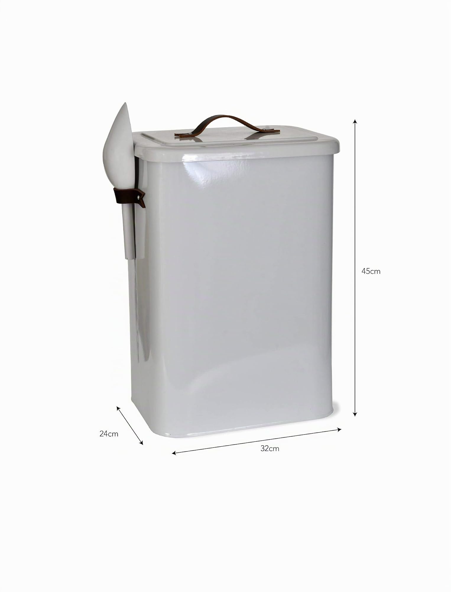 CKB LTD Grande boîte de rangement de nourriture pour animaux de compagnie avec pelle pour contenir des friandises pour chien ou chat en métal avec couvercle hermétique Poignée en cuir 13 kg
