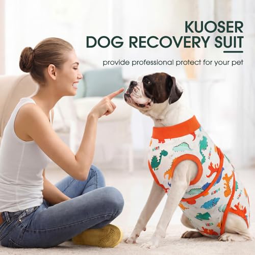 Image of Kuoser Dog Surgery Recovery Suit, Soft Breathable Dog Recovery Suit for Female Spay Male Nueuter, Anti Licking Puppy Onesie Pet Surgical Suit for Dogs Abdominal Wounds Skin Disease, Dinosaur M