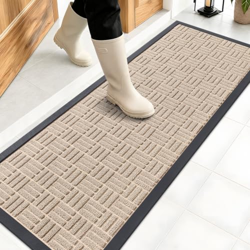 Image of OLANLY Front Door Mat Outside Entrance 47x17, Absorbent, Heavy Duty Sturdy Natural Rubber Doormat Indoor Outdoor, Non-Slip, Stain and Fade Resistant, Low Profile Floor Mat for Entryway, Latte White