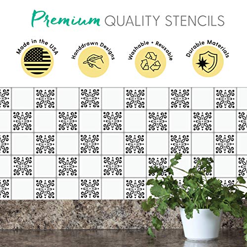 I Like That Lamp Pack of 4 Tile Stencil Set (4 x 4 inches), Mexican Pattern, Reusable Stencils for Painting Floors/Walls/Furniture, Fits 4” x 4” Tiles, DIY Talavera Mosaic Home Decor, Made in USA