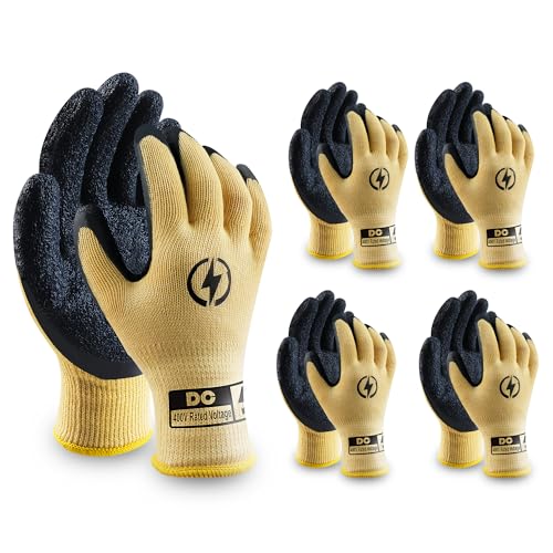 DongChu 5 Pairs Insulated Electrician Gloves 400V Voltage Resistant Gloves Flame Retardant Work, Electrical Rubber Non-slip Texture Design for Electricians Prevent Shock