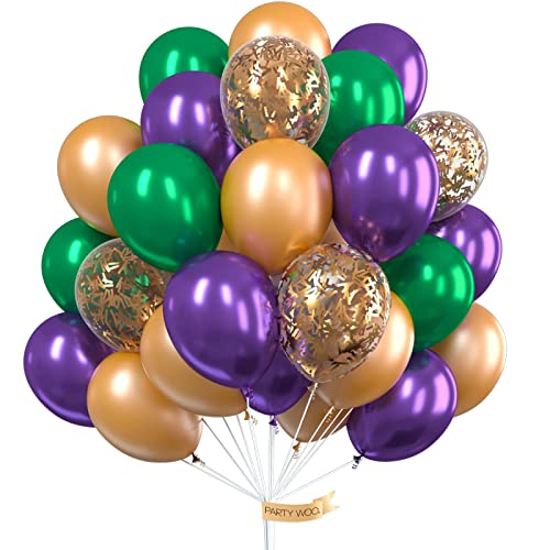 PartyWoo Purple Green Gold Balloons 50 pcs 12 Inch Purple Balloons Gold Balloons Hunter Green Balloons and Gold Confetti Balloons for Carnival, Vintage Party, Little Mermaid Party, Aladdin Party - 5