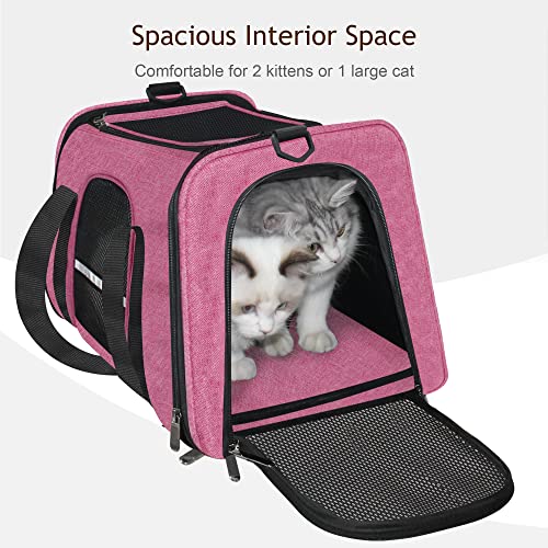 HiCaptain Transporttasche für Katzen Faltbar, mit Schultergurt, Weich Gepolstert, Transportbox für kleine Hunde Welpen bis 7kgs (Pink)-46 x 29 x 30 cm
