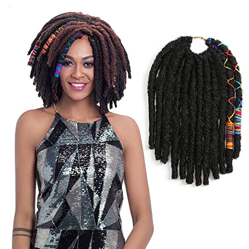 FASHION IDOL 12 Inch Goddess Locs Crochet Hair Pre-looped Faux Locs Crochet Straight Twist Natural Black Dreadlocks Kanekalon Crochet Braids Hair Extensions For Black Women 6 Packs (1B)