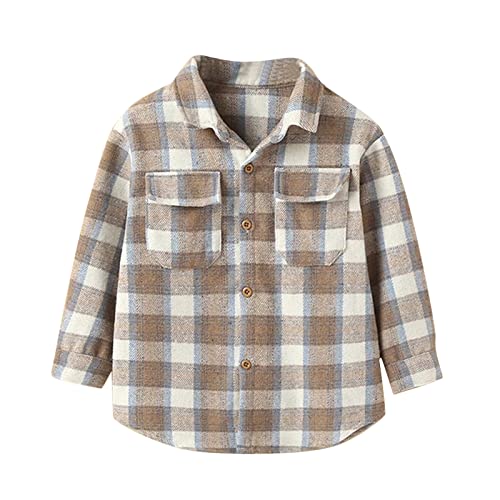 Boys Girls Cute Plaid Shirt Long Sleeve Poplin Flannel Jacket Button Down Casual Pocketed Shirts Birthday Vacation Outfits