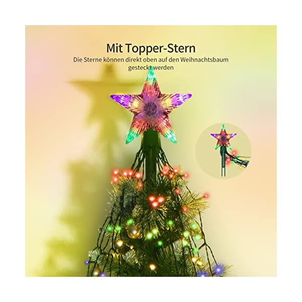 AKASUKI ,1.3M 626 LEDs Weihnachtsbaum-Überwurf-Lichterkette mit LED Sterne, Innen mit 8 Leuchtmodis, Wasserdicht… – Bild 6