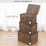 Nonam Wicker Storage Basket With lid, Stackable Plastic Bin (Brown, S+M+L) - Image 4