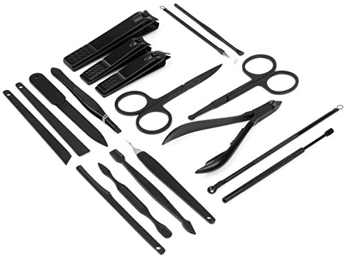 Manicure Set, Esarora 18 In 1 Stainless Steel Professional Pedicure Kit Nail Scissors Grooming Kit With Black Leather Travel Case #TOP4
