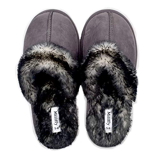 Millffy Faux Fur Slip On Unisex Mans Womens House Slipper with Memory Foam Slippers Shoes