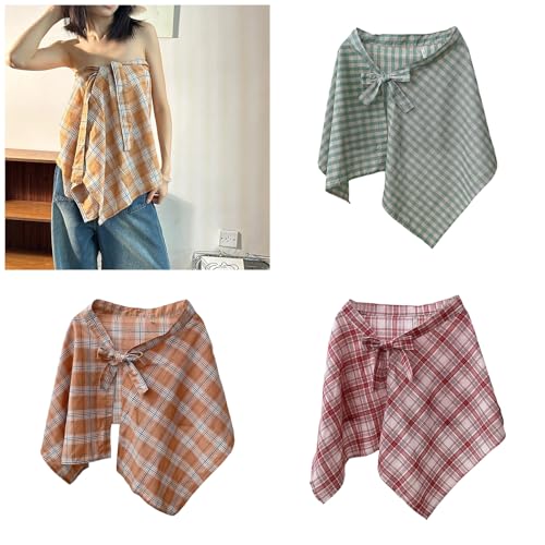 Women Layering A Line Half Wrap Skirt Checkered Decorative Hip Scarf Hip Covering Lace Up Asymmetrical Short Apron Skirt Green2
