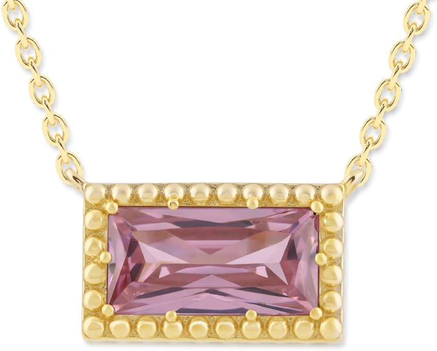 Belacqua Gemstone Necklace in 14K Gold Plated Sterling Silver, Baguette Pendant Size 6*12mm, 15" Cable Chain with 2" Extender, Spring Ring Clasp, Dainty Birthstone Necklace for Women, Gift Box Included - Image 3