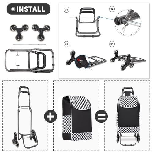 Kono Einkaufstrolley Einkaufswagen Stabiler Trolley Einkaufstrolley Klappbar 2 in 1 Abnehmbar Tasche...