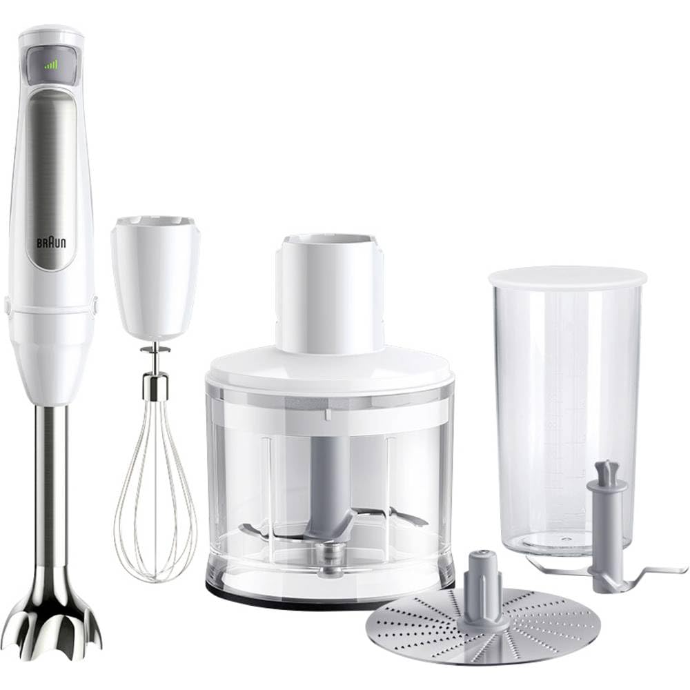 Braun MultiQuick 7 MQ7035I, 1000 W, Submersible Mixer, Splash Control Technology, Dishwasher Safe Plastic Parts, BPA Free, 600 ml, Whisk, Chopper 500 ml, Ice Leaf, White