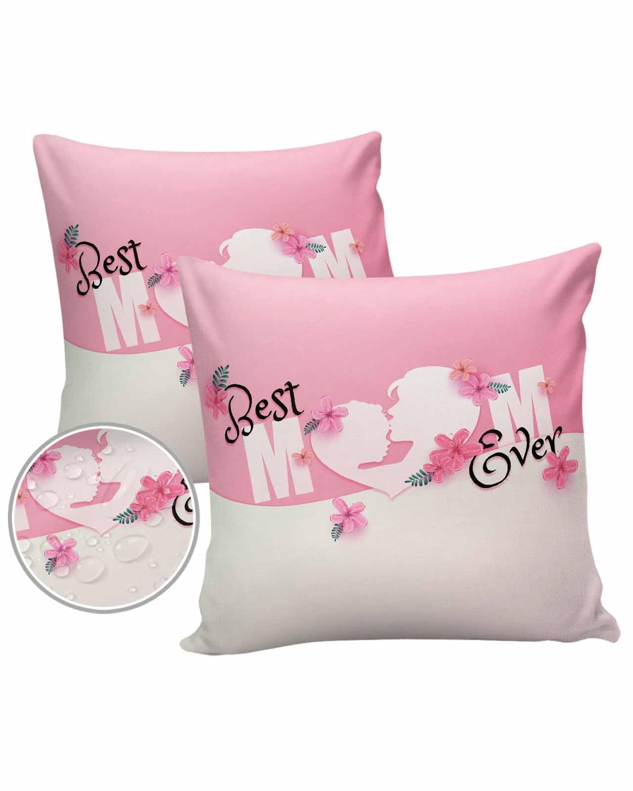 Edwiinsa Mothers Day Outdoor Pillow Covers Waterproof,All Weather Cushion Case Set of 2 Decorative Pillowcases for Sofa Couch Bed Decor Patio Furniture 20