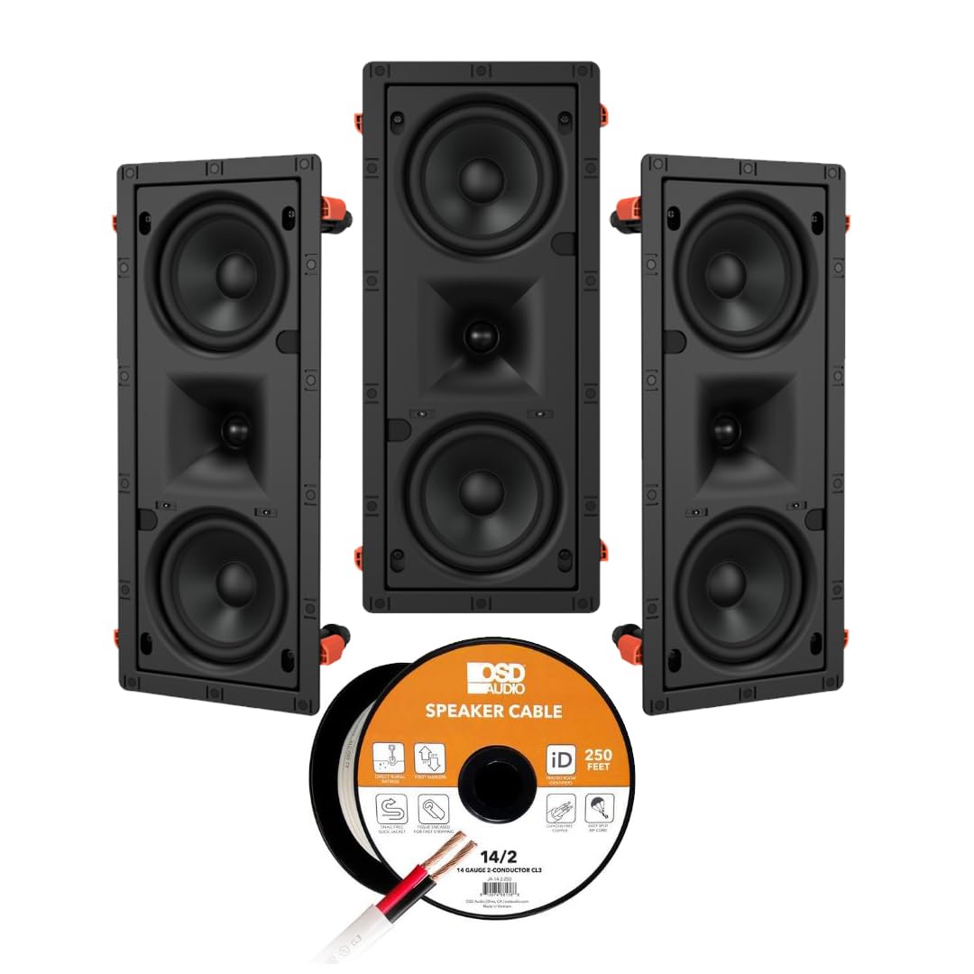OSD Dual 5.25" in Wall LCR Speaker 150W (x3) + 14/2 Speaker Wire 14 AWG/Gauge 2 Conductor 250FT