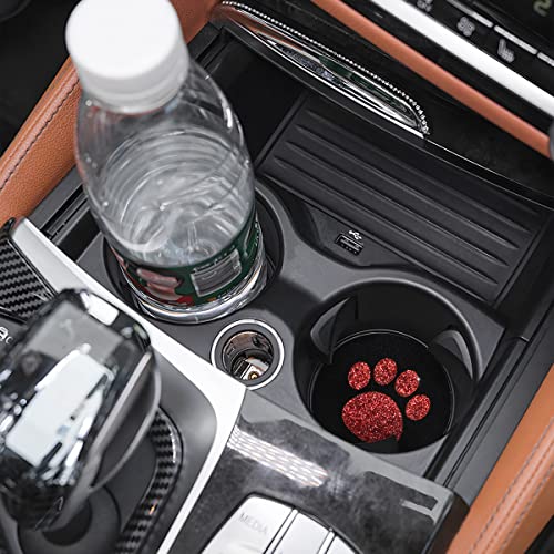 Auceli 2 Pack Car Cup Holder Coasters, 2.75In Bling Glitter Rhinestone Paw Print Cup Coaster, Rubber Non-Slip Insert Auto Drink Mat, Universal Car Interior Accessories For Suv, Truck, Rv (Red) #TOP5