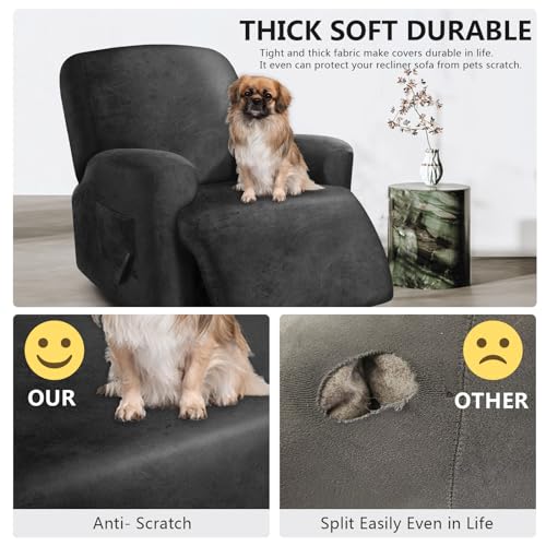 Image of ANARACHON Leather Look Oversize Recliner Chair Covers, Thick 4 Pieces Recliner Covers for Recliner Chair, Leather Cover for Recliner Slipcovers for Pets Kids(X-Large, Dark Grey)