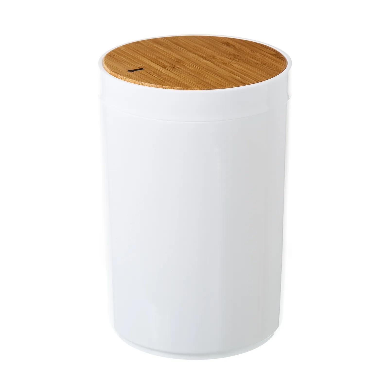 DAMDAM GO Papelera de Baño 5L con Tapa Basculante de Bambú Natural, Cubo de Basura Pequeño Blanco Diseño Minimalista Moderno para Baño, Dormitorio y Oficina