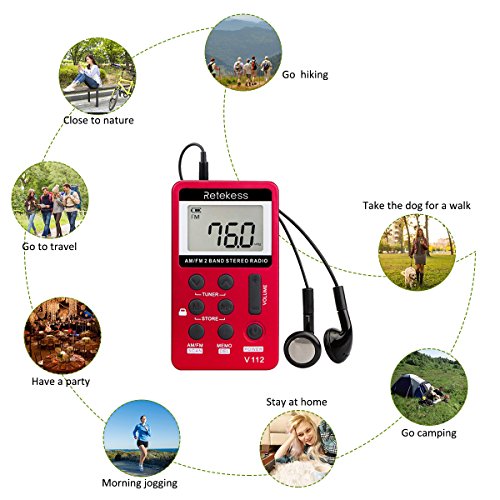 Retekess V112 Am Fm Radio Pocket Portable Mini Receiver Personal With Rechargeable Battery And Earphone(1 Gold And 1 Red) #TOP5