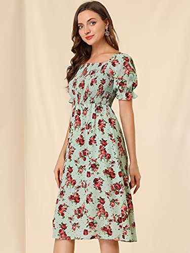 Image of Allegra K Women's Cottagecore Floral Dress Puff Sleeves Smocked Midi Dresses