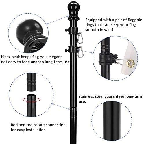 Barcetine Flag Pole Kit, 6FT Flag Pole & Bracket Used for House Porch Outdoor, Tangle Free Black Flagpole with Black Flag Pole Holder Wall Mounting Bracket
