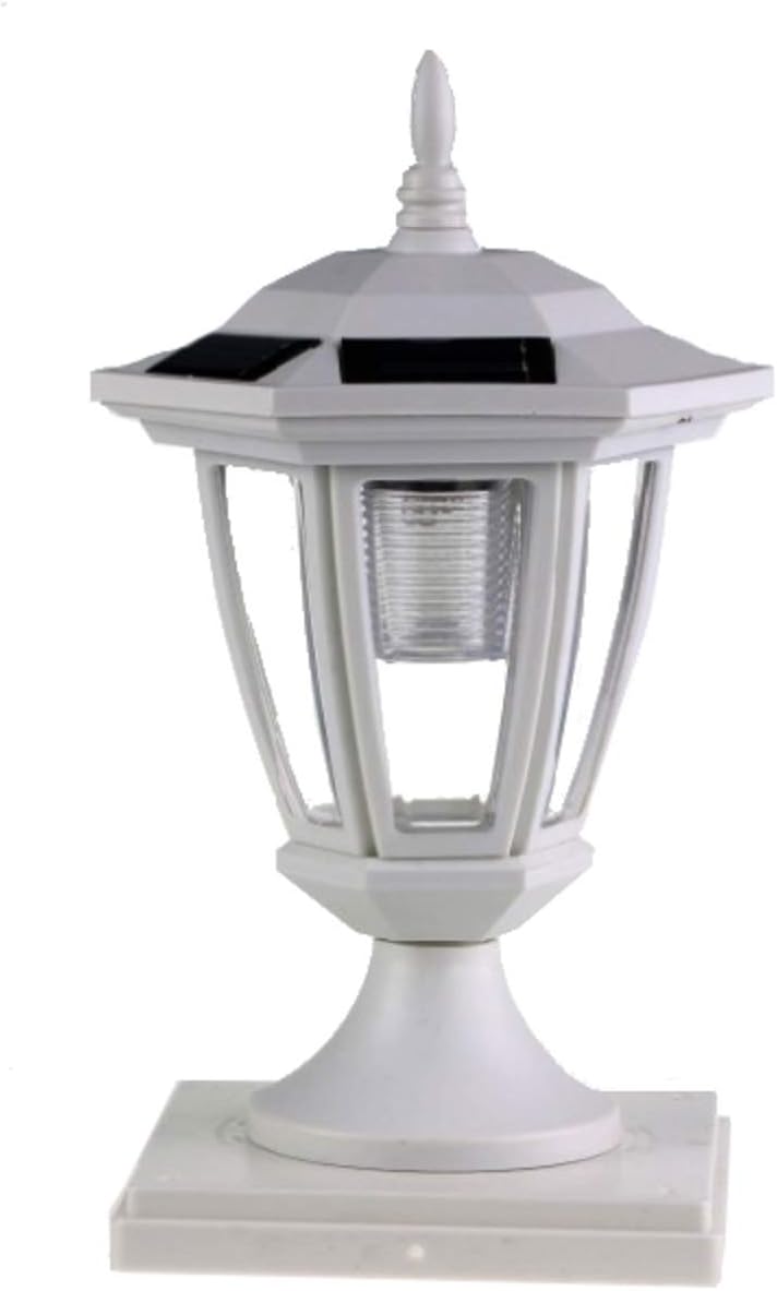 6-Pack WHITE Solar Hexagon Post Cap Lights with WHITE LEDS for 5X5 Fence Post- GREEN NATURAL SOLAR