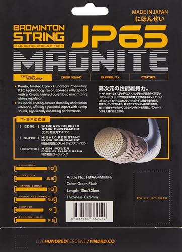 Image of Hundred JP65 Magnite Badminton String | 0.65 mm High Repulsion & Control | Premium Hitting Sound | Excellent Shock Absorption & Durability