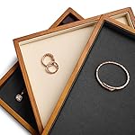 Oirlv Wood Flat Jewelry Tray Stackable Jewelry Drawer Organizer Showcase Jewelry Holder(Grey) - Image 5