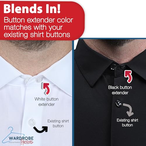 Image of Wardrobe Hackers Collar Extenders for Mens Shirts (Soft Elastic) Tight Neck Collar Relief - Expander Buttons for Dress Shirts