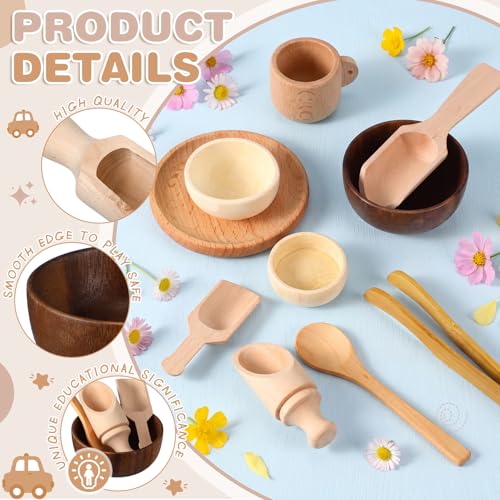 Tiangrid 11 Pcs Sensory Bin Tool Sensory Tools for Boys and Girls Fine Motor Skill Toys Wooden Spoons Bowls Plate with Other Tools for Transfer Work and Fine Motor Learning (Wood) - Image 6