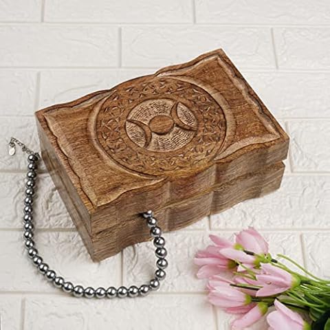 Ajuny Hand-Carved Moon Jewelry Box Cover