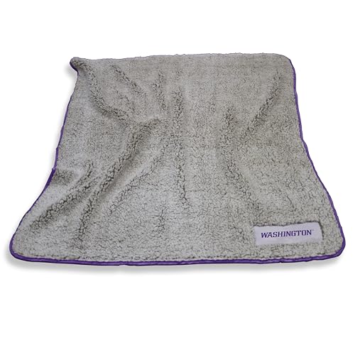Logo Brands NCAA Washington Huskies Frosty Fleece Throw Blanket (50" x 60") – Soft Sherpa Material with Team Logo, Team Color Trim