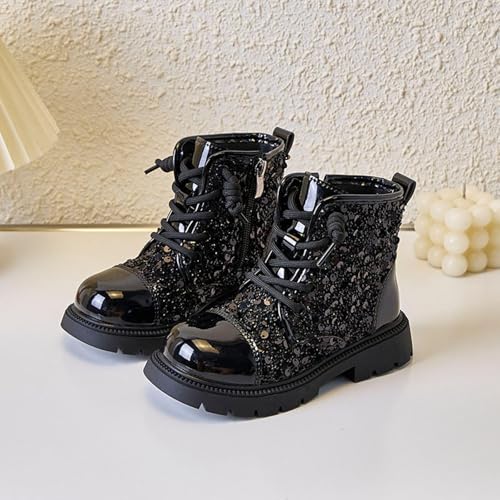 Girls Glitter Combat Boots Ankle Booties Lace Up Sparkly Dress Up Shoes Party Fashion Casual Outdoor Footwear2