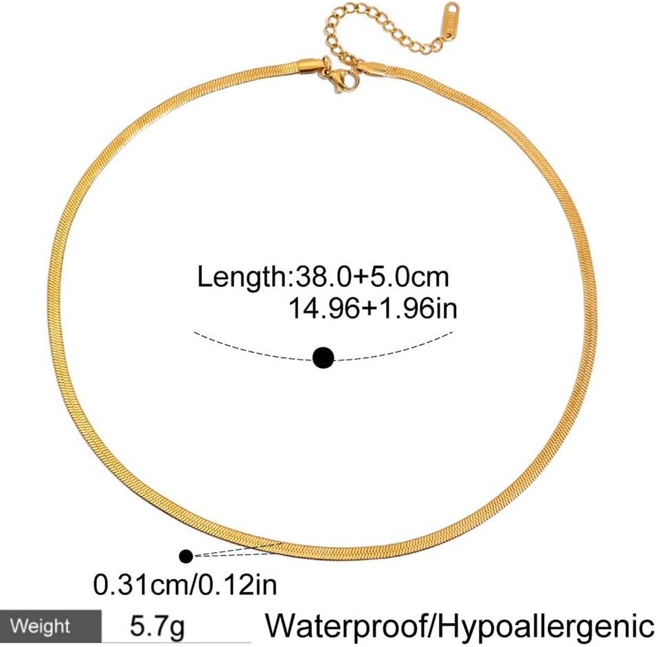 Elegant 18K Gold Plated Herringbone Necklace for Women, Flat Box Chain, Waterproof & Hypoallergenic, Gold Flat Snake Chain Necklace Choker for Women, Ideal Gift - Image 6
