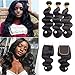 Produktbild 10A Brazilian Body Wave Virgin Hair 3 Bundles with Closure Unprocessed Human Hair Remy Human Hair Natural Black Colour (20 22 24+20 inches)