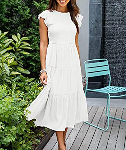 Image of Sexyshine Women's Square Neck Halter Lace Up Criss Cross Maxi Dress Tie Back Sleeveless Smocked Ruched A Line Dress
