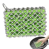 Scrubber per padella in metallo, anelli in acciaio lucidato, punta ad anello manuale, rete in ghisa, rete detergente per bistecche, catena base per pentola, rimozione del grasso in utensili, lavaggio