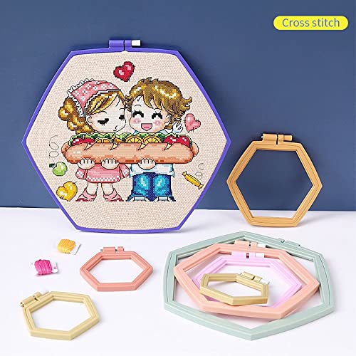Image of gofidin 6 Pcs DIY Needlecraft Hand Hexagon Embroidery Hoops Plastic Cross Stitch Loop Ring Household Sewing Tools