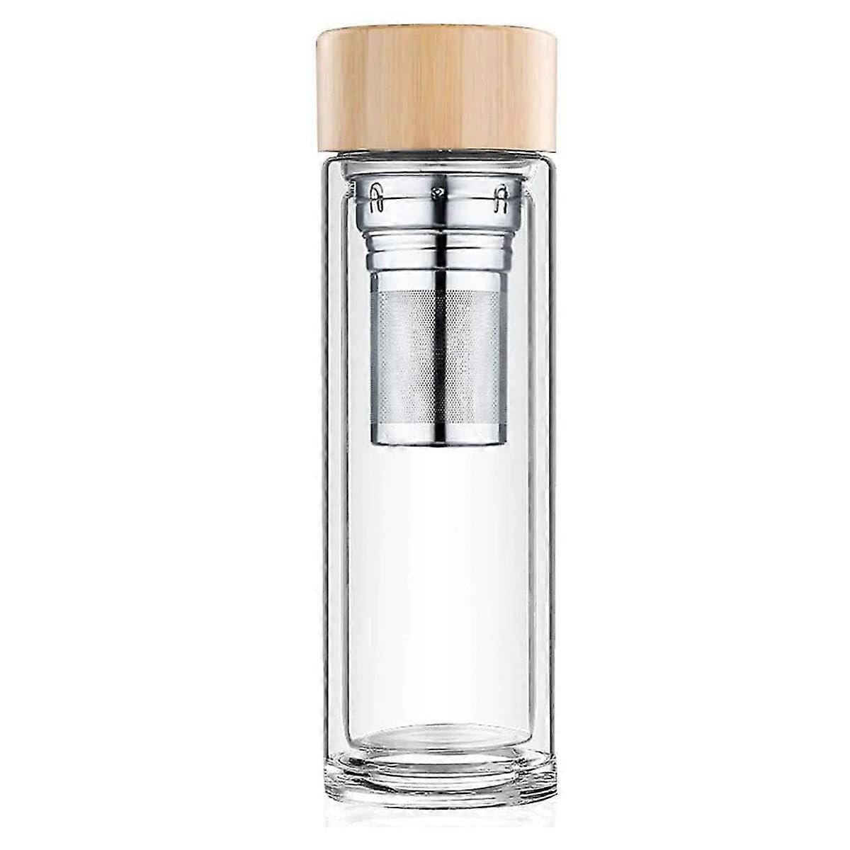 JOYHAPPST Tea Bottle with Infuser Double Wall High Borosilicate Glass with Strainer & Infuser for Loose Tea Infusion