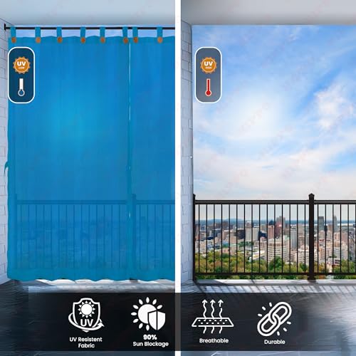 Image of HIPPO 180 GSM HDPE Outdoor Loop Curtain for Balcony & Patio Sun Blocking, UV Protection & Light-Filtering Curtains(Aqua Green- 4.5FTX8FT) Pack of 2