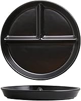 Vista 1 de Platos de cena divididos de cerámica negra de 8 pulgadas para adultos, paquete de 2 platos divididos de porcelana para control de porciones