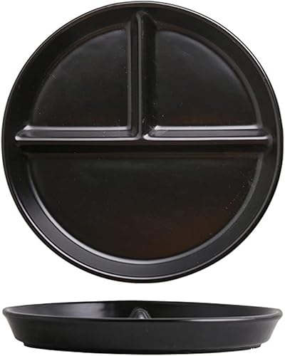 Platos de cena divididos de cerámica negra de 8 pulgadas para adultos, paquete de 2 platos divididos de porcelana para control de porciones
