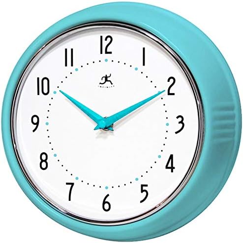 Infinity Instruments LTD. Retro 9 inch Silent Sweep Non-Ticking Mid Century Modern Kitchen Diner Wall Clock Quartz Movement Retro Wall Clock Decorative (Turquoise)