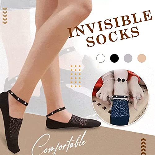 4 Pair Pearl Lace Socks for Women, Crystal Tulle Pearl Summer Socks2