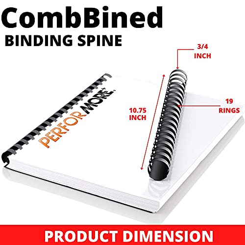 PERFORMORE Binding Combs - 100 Pack, 3/4" Diameter, 10.75" Overall Length, Black Plastic Binding Spines, 19 Rings, 150 Sheet Capacity - Ideal for Business, School & Office