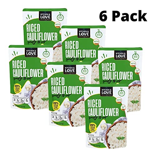 Kitchen & Love Cauliflower Rice, Pre Cooked, Microwave Ready Pouch, Shelf Stable, Non Gmo, Gluten & Dairy Free, Vegan, Vegetarian, 8 Oz, 6-Pack #TOP1