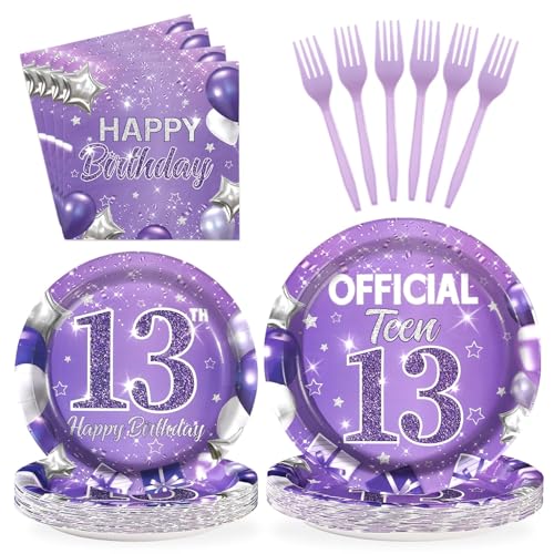 96Pcs 13th Birthday Decorations for Girls Purple Silver Official Teen