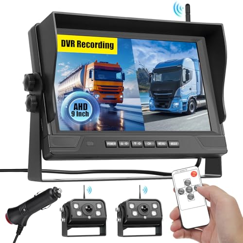 Caméra de recul sans fil avec écran 9 pouces IPS et kit de vision nocturne pour camion