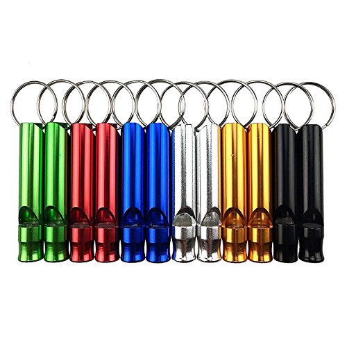 CSPRING 12PCS Assorted Colors Aluminum Emergency Survival Whistles with Key Chain